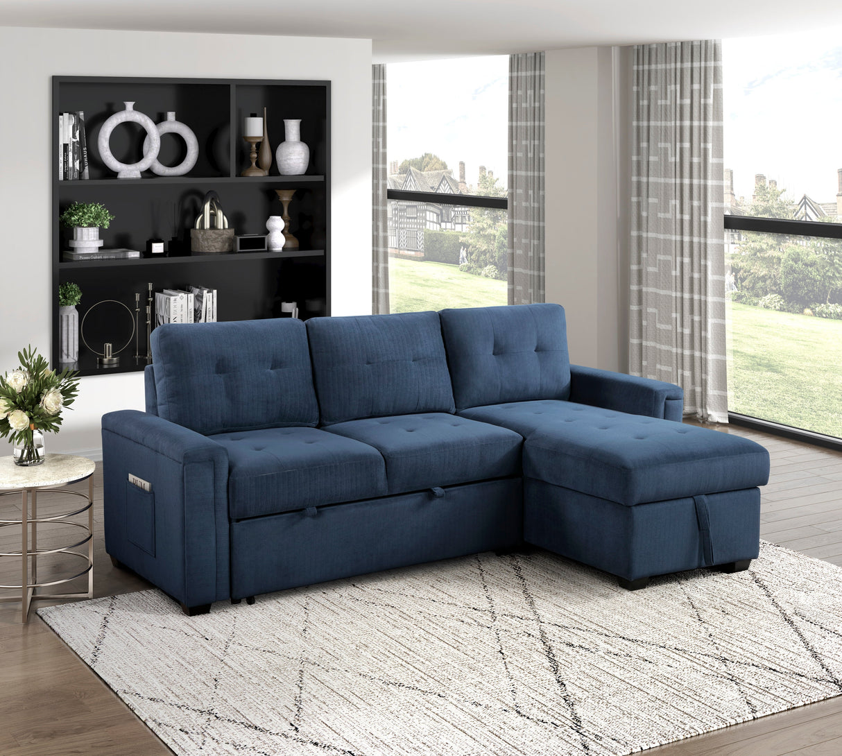 Barbara Navy Reversible Sectional with Hidden Storage and Pull-out Bed by Homelegance at Eve Furniture
