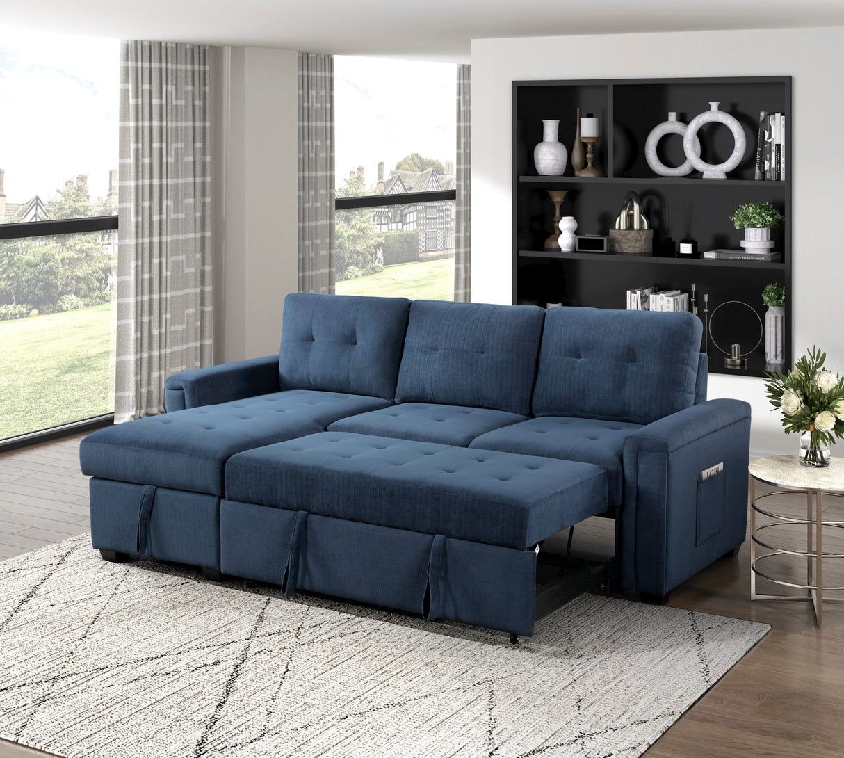 Barbara Navy Reversible Sectional with Hidden Storage and Pull-out Bed by Homelegance at Eve Furniture