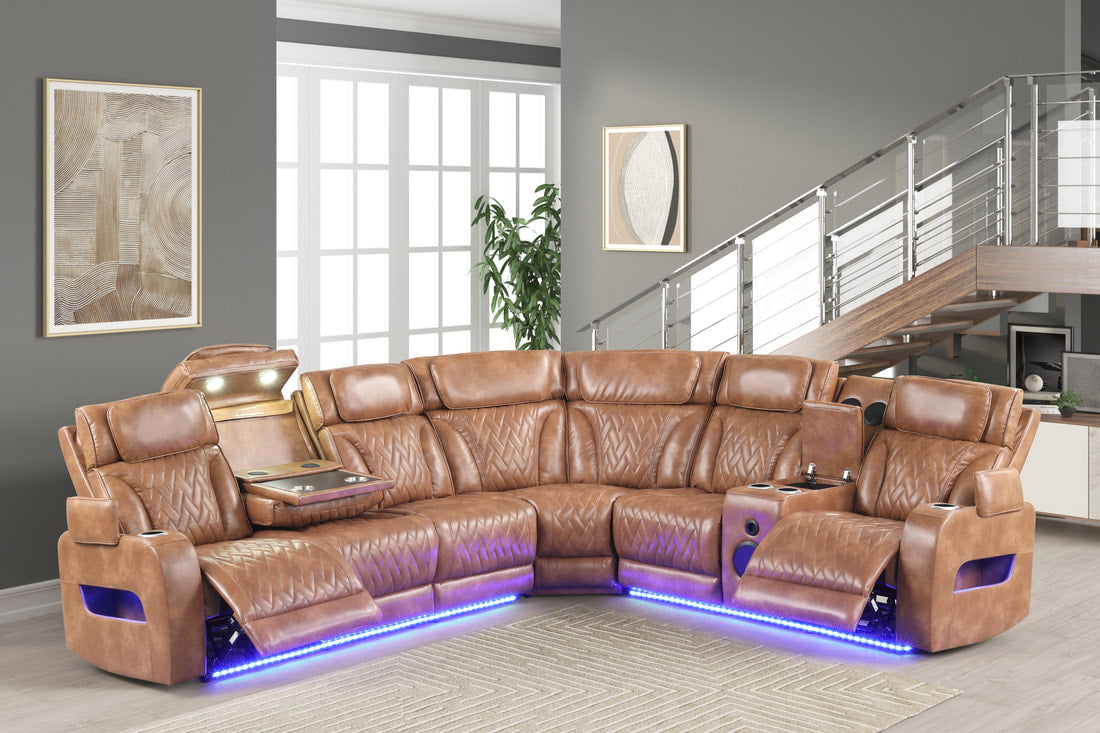 Barcelona Brown Power Reclining Sectional (Power Headrests) by Happy Homes at Eve Furniture