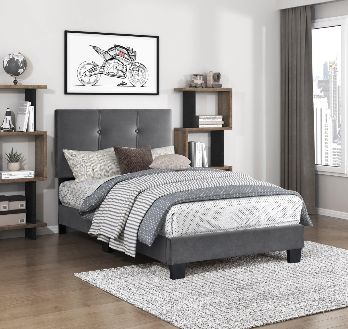 Bari Dark Gray Twin Platform Bed by Homelegance at Eve Furniture