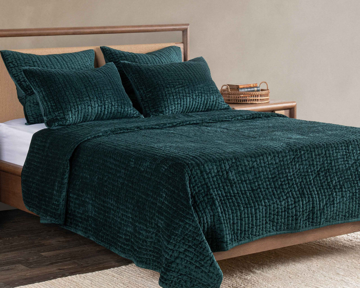 Bari Emerald Velvet Quilt Collection by Classic Home at Eve Furniture