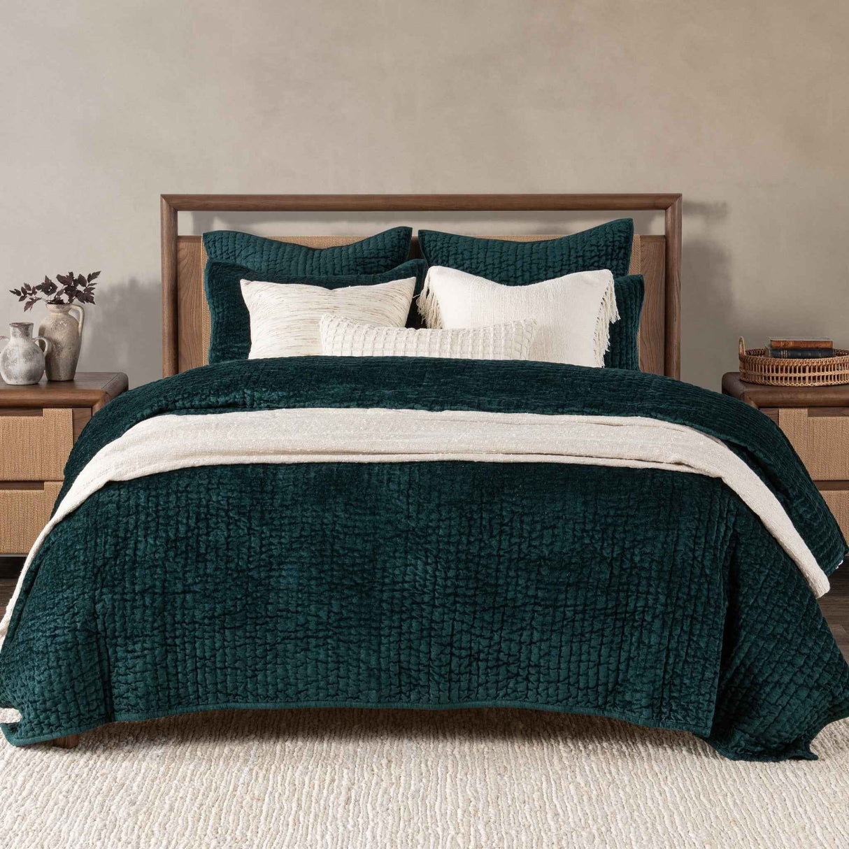 Bari Emerald Velvet Quilt Collection by Classic Home at Eve Furniture