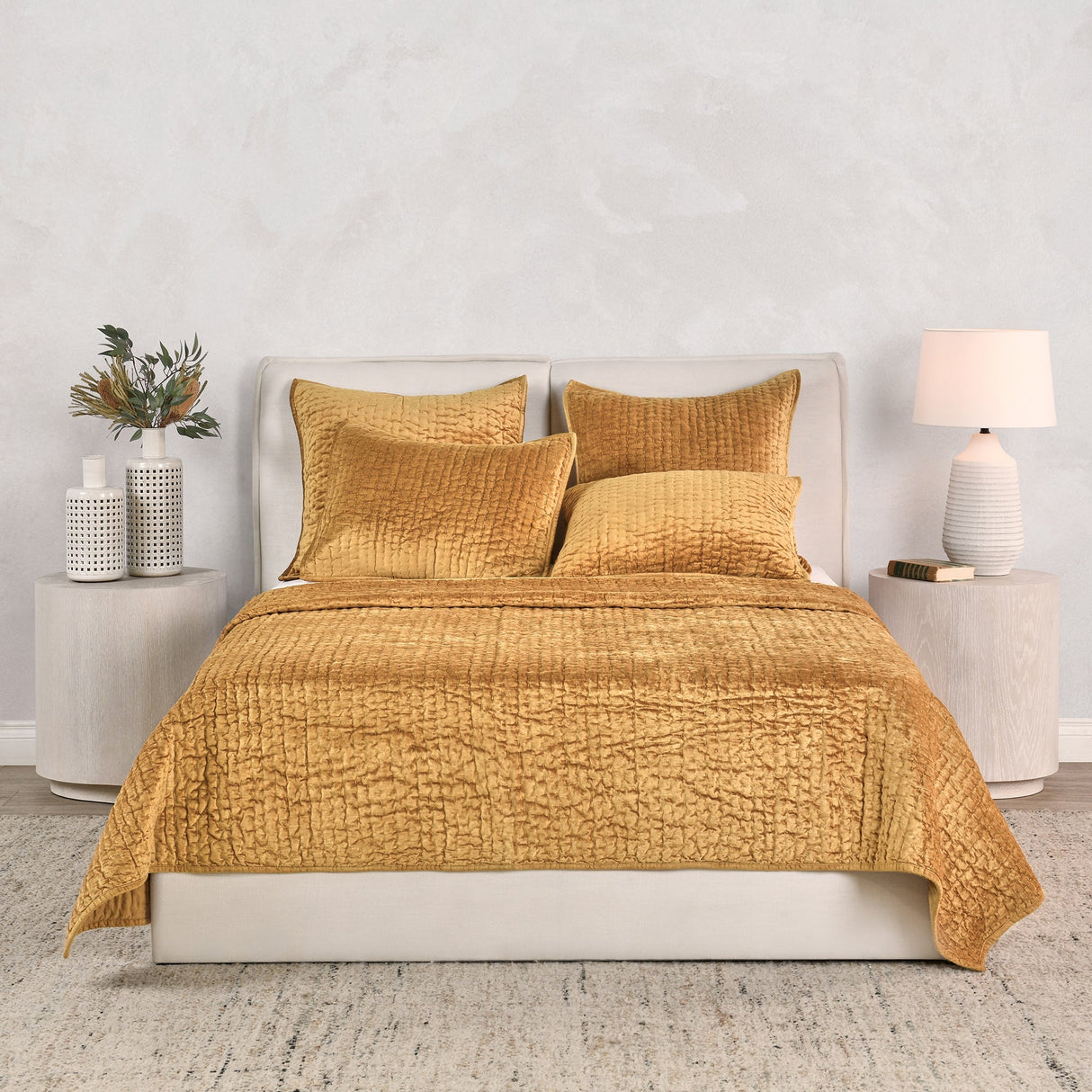 Bari Honey Gold Velvet Quilt Collection by Classic Home at Eve Furniture