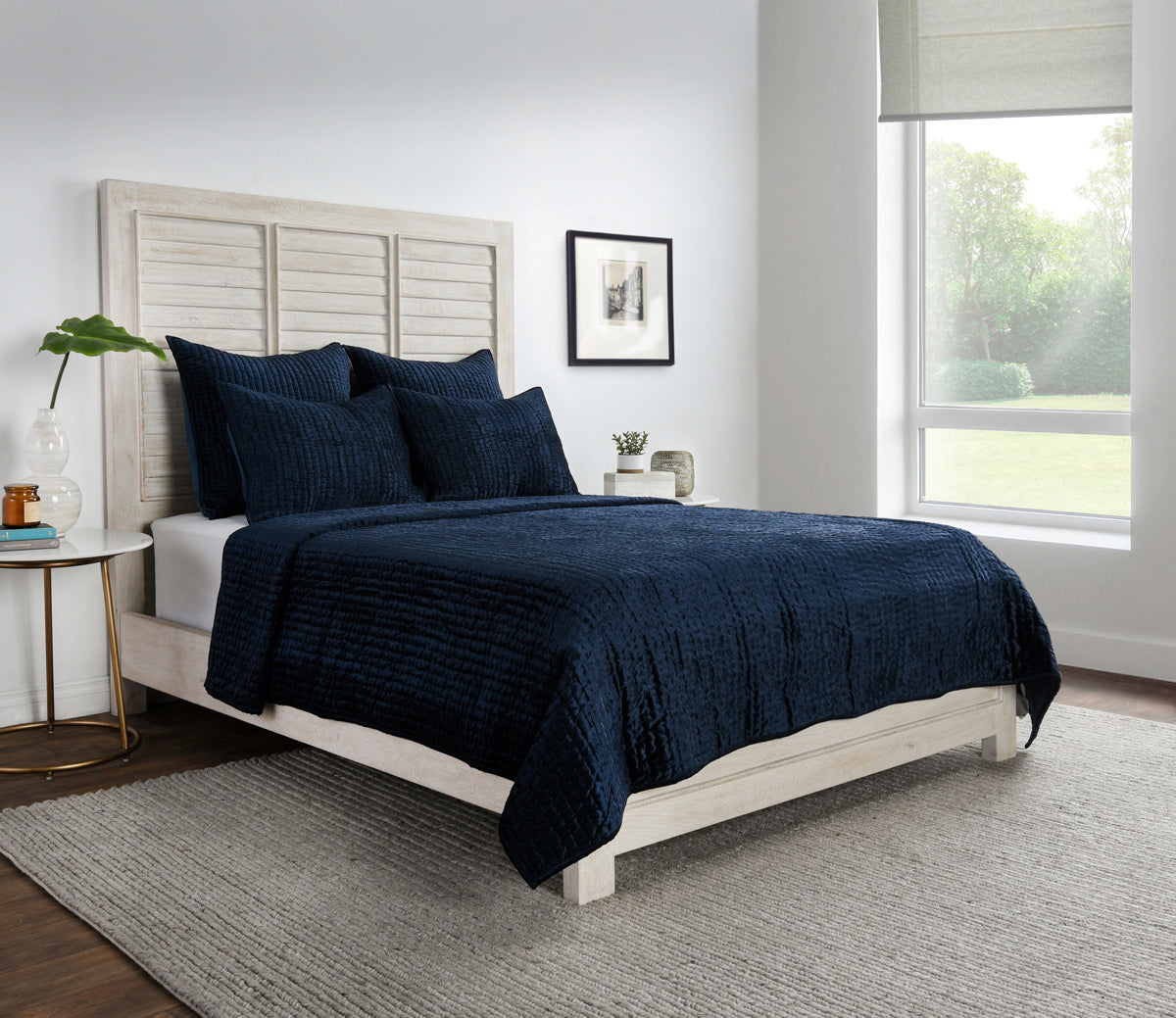 Bari Ocean Blue Velvet Quilt Collection by Classic Home at Eve Furniture