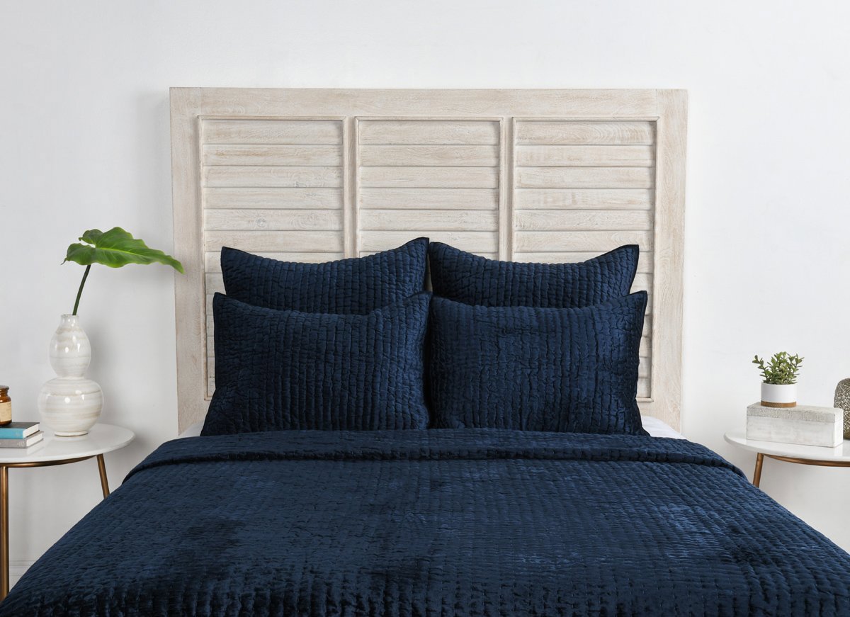Bari Ocean Blue Velvet Quilt Collection by Classic Home at Eve Furniture