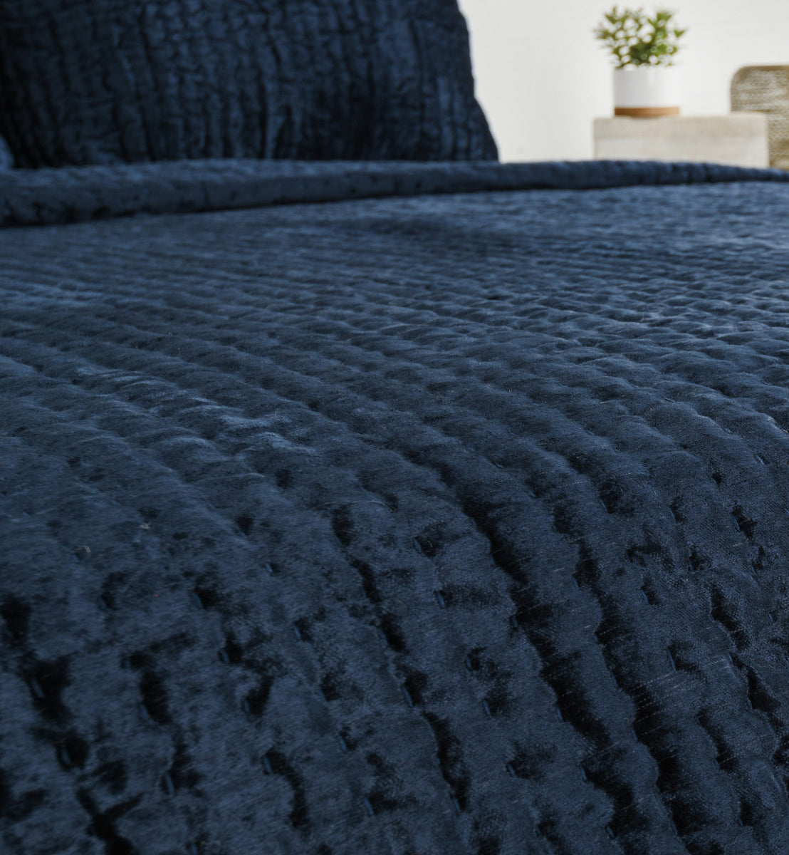 Bari Ocean Blue Velvet Quilt Collection by Classic Home at Eve Furniture