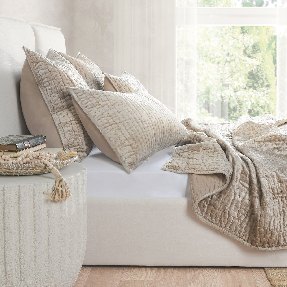 Bari Pebble Velvet Quilt Collection by Classic Home at Eve Furniture
