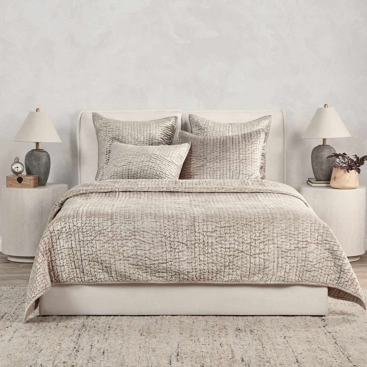 Bari Pebble Velvet Quilt Collection by Classic Home at Eve Furniture