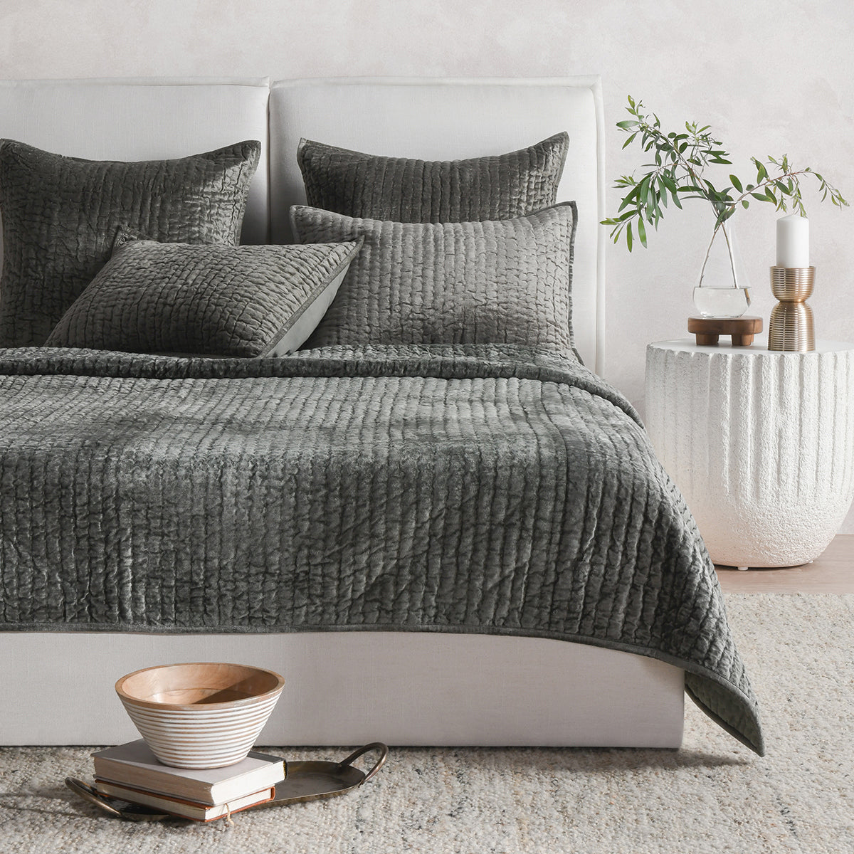Bari Sage Velvet Quilt Collection by Classic Home at Eve Furniture