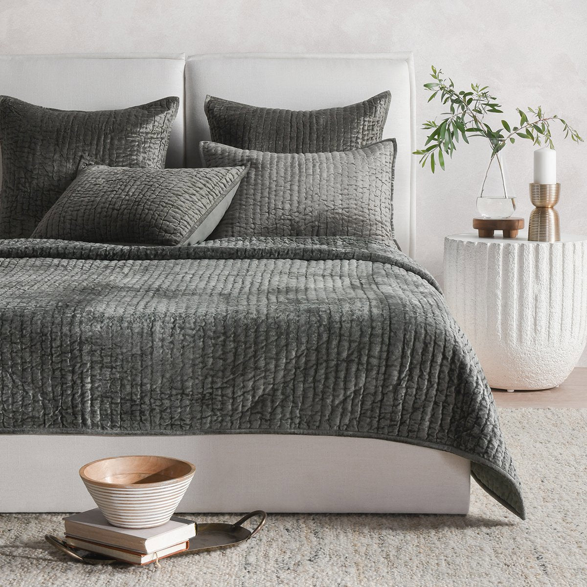 Bari Sage Velvet Quilt Collection by Classic Home at Eve Furniture