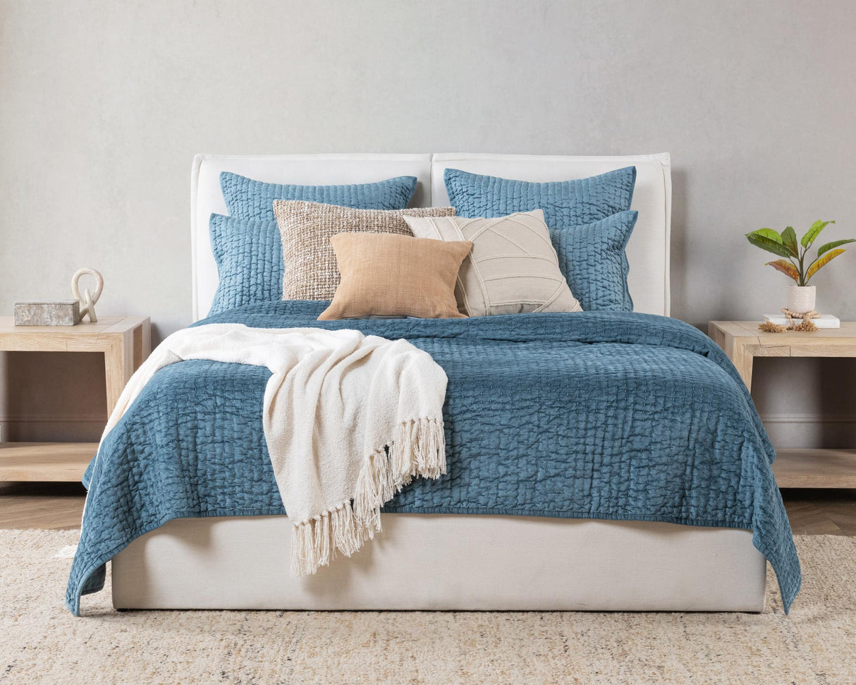 Bari Stone Blue Velvet Quilt Collection by Classic Home at Eve Furniture