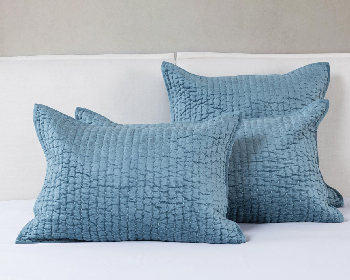 Bari Stone Blue Velvet Quilt Collection by Classic Home at Eve Furniture