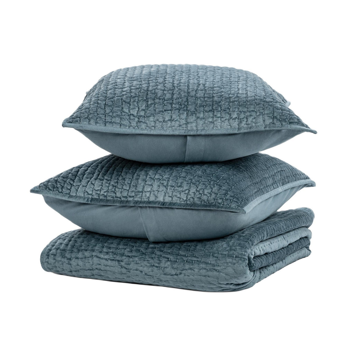 Bari Stone Blue Velvet Quilt Collection by Classic Home at Eve Furniture
