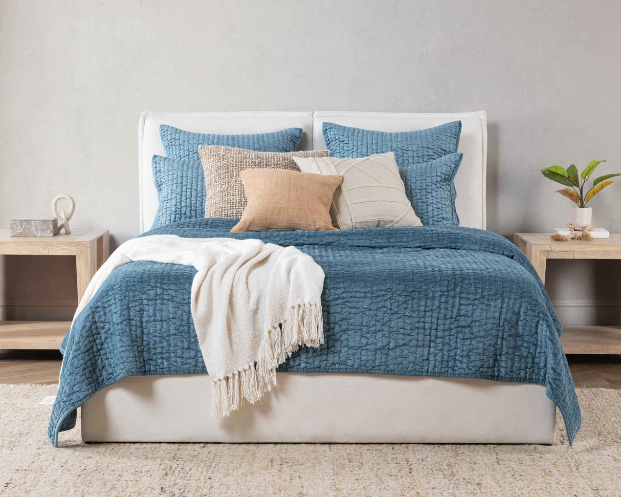 Bari Stone Blue Velvet Quilt Collection by Classic Home at Eve Furniture