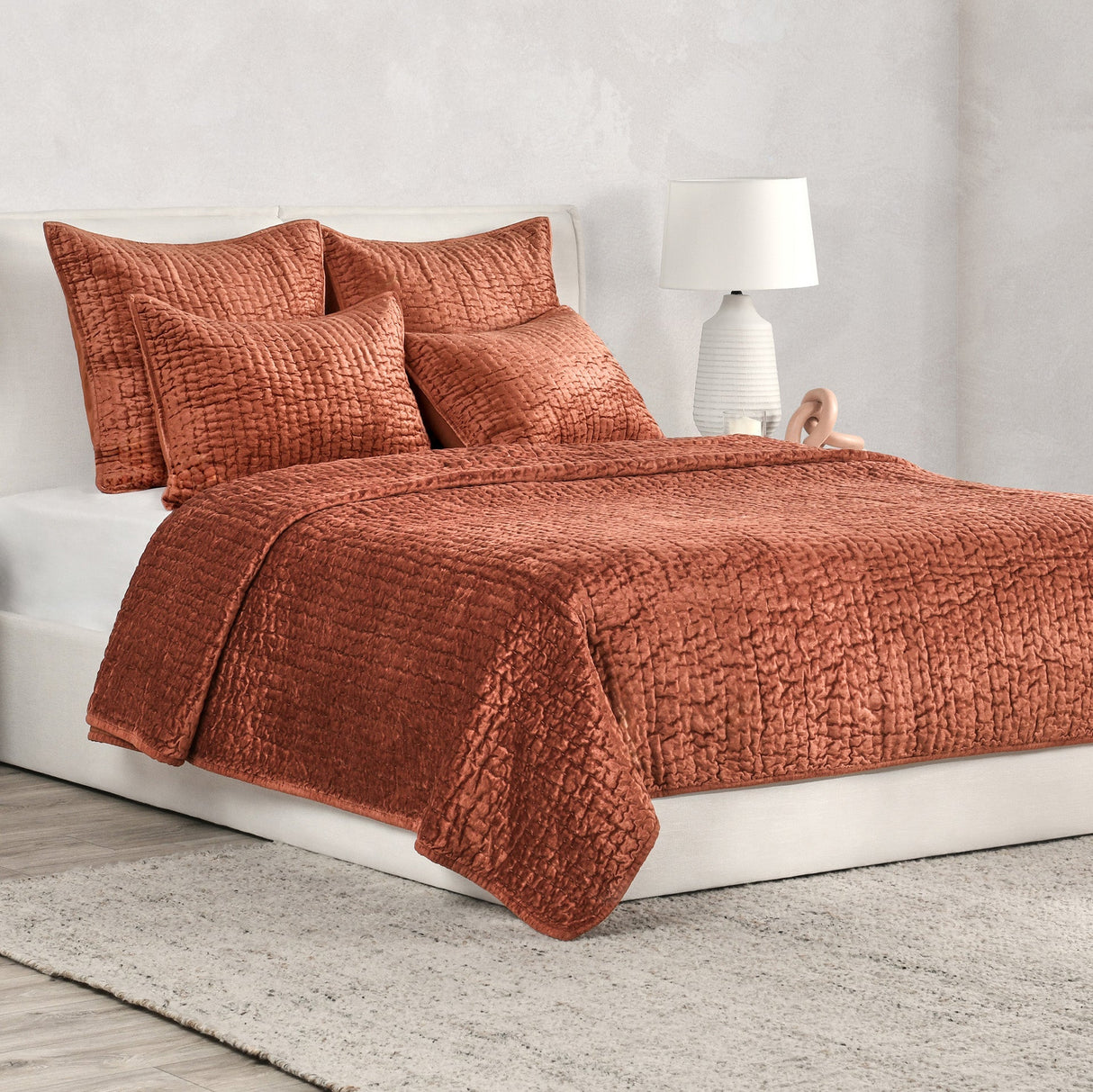 Bari Terracotta Velvet Quilt Collection by Classic Home at Eve Furniture