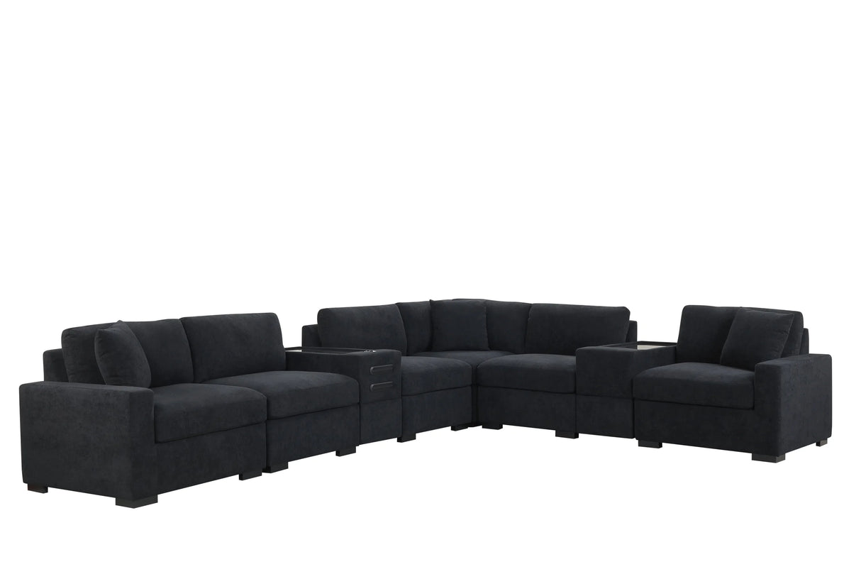 Barista Black 8-piece Performance Fabric Modular Sectional Set