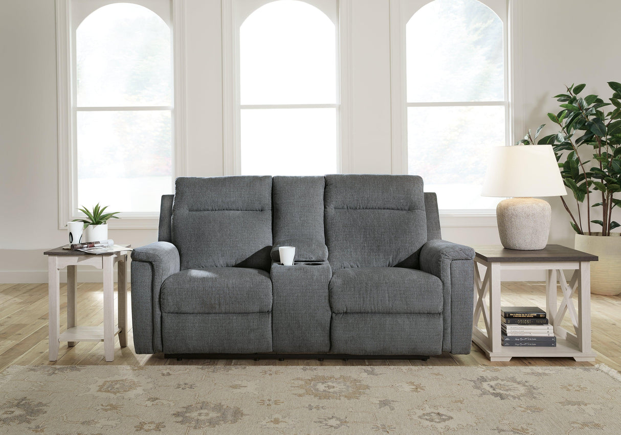 Barnsana Gravel Power Reclining Loveseat with Console by Ashley at Eve Furniture