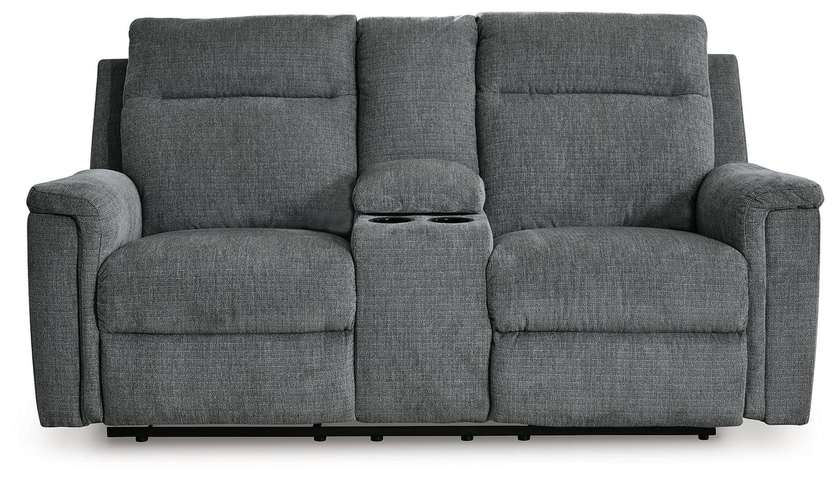 Barnsana Gravel Power Reclining Loveseat with Console by Ashley at Eve Furniture