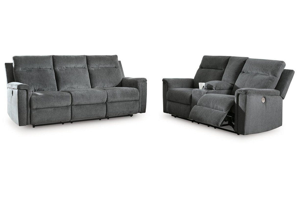 Barnsana Gravel Power Reclining Sofa and Loveseat by Ashley at Eve Furniture