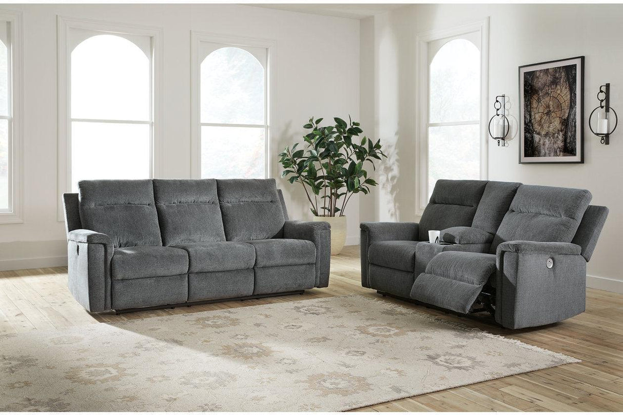 Barnsana Gravel Power Reclining Sofa, Loveseat and Recliner by Ashley at Eve Furniture