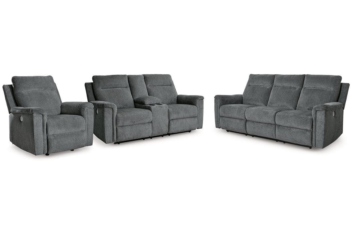 Barnsana Gravel Power Reclining Sofa, Loveseat and Recliner by Ashley at Eve Furniture