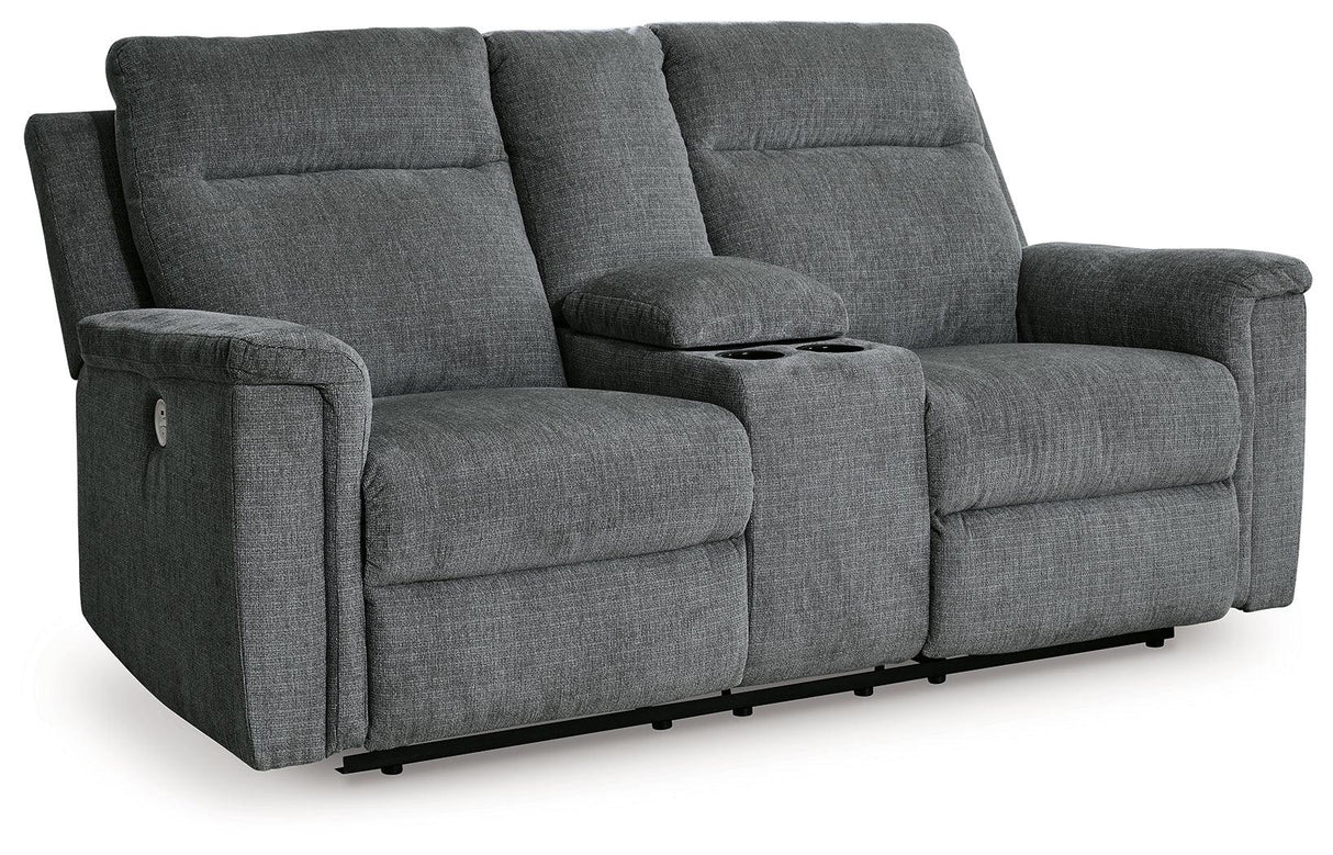 Barnsana Gravel Power Reclining Loveseat with Console by Ashley at Eve Furniture