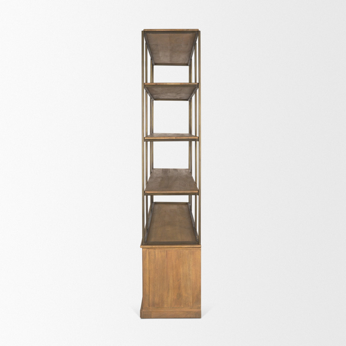 Baron 4-Door Light Brown Wood w/ Gunmetal Open Shelving Unit by Mercana at Eve Furniture
