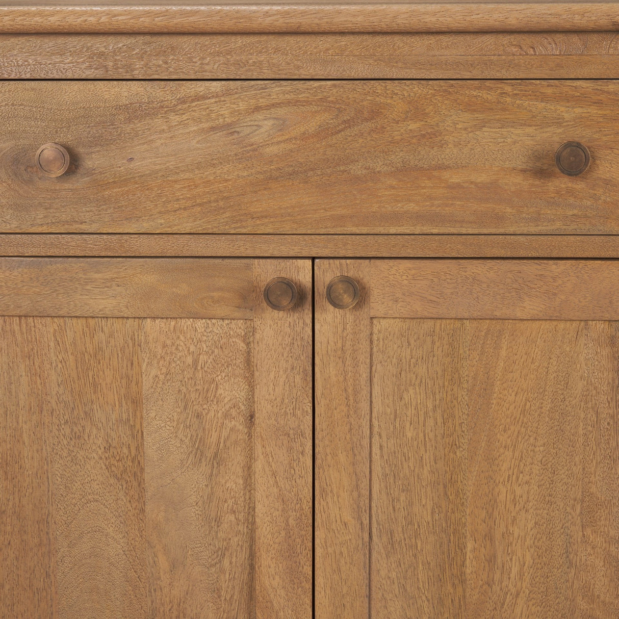 Baron Light Brown Solid Wood w/ Antiqued Brass Knobs 3-Drawer 6-Door Sideboard by Mercana at Eve Furniture