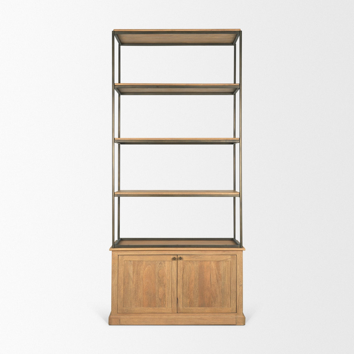 Baron Light Brown Wood w/ Gunmetal 2-Door Open Shelving Unit by Mercana at Eve Furniture