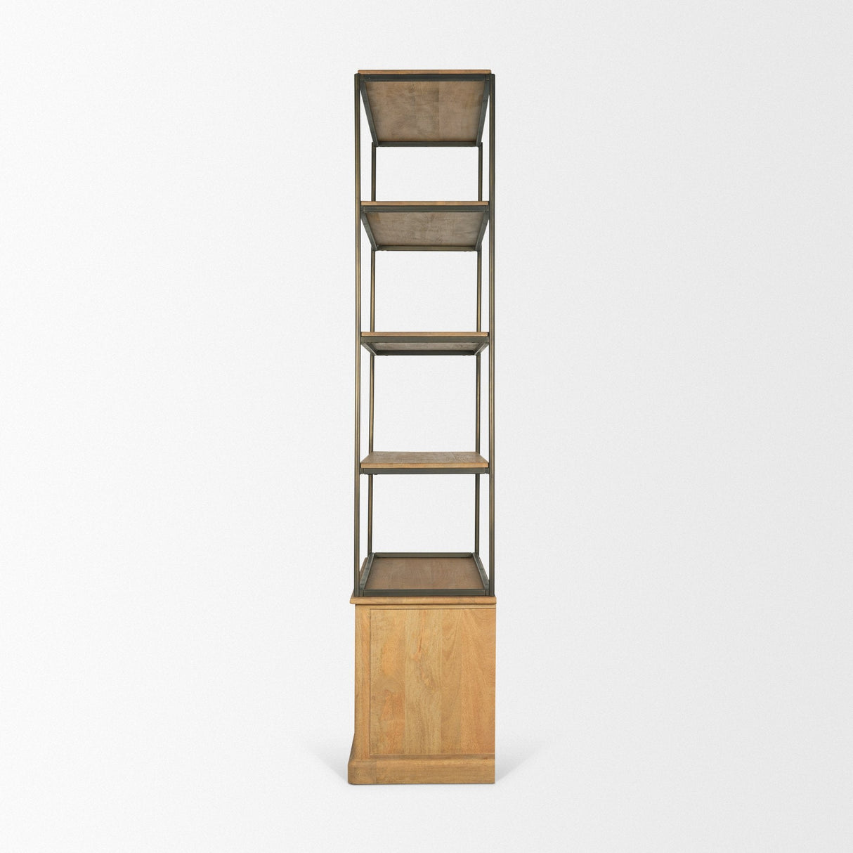 Baron Light Brown Wood w/ Gunmetal 2-Door Open Shelving Unit by Mercana at Eve Furniture