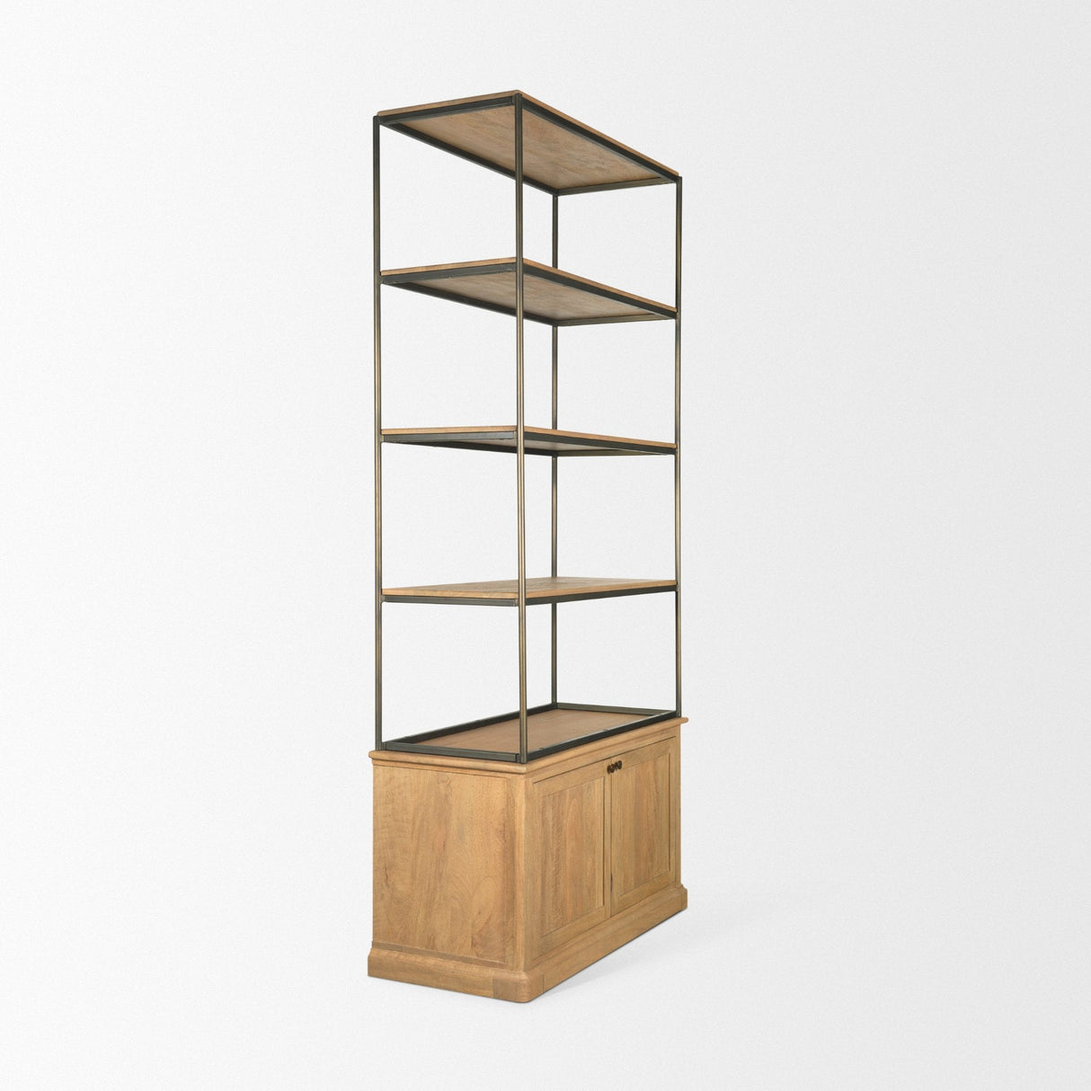 Baron Light Brown Wood w/ Gunmetal 2-Door Open Shelving Unit by Mercana at Eve Furniture