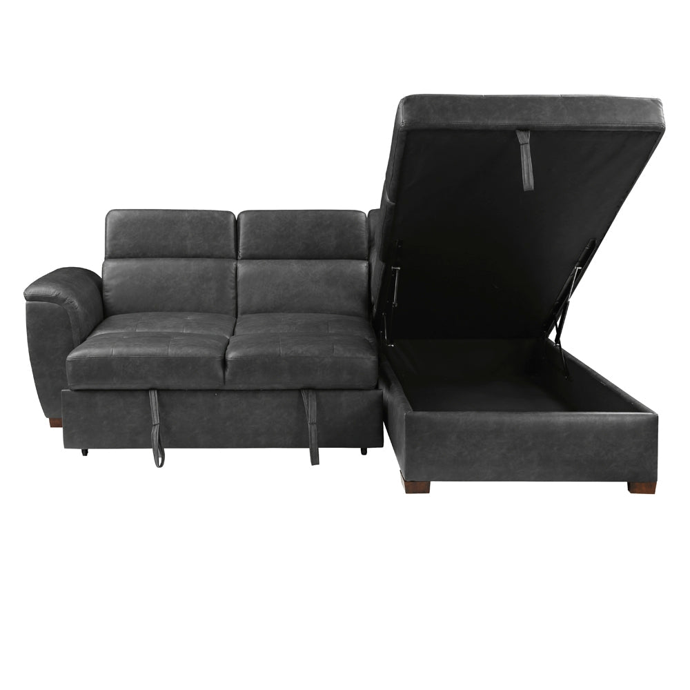 Barre Gray Faux Leather 2-Piece Storage Sleeper Sectional by Homelegance at Eve Furniture