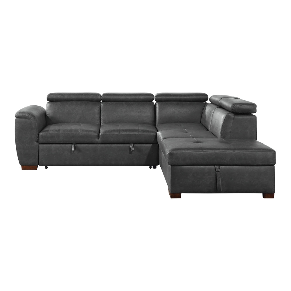 Barre Gray Faux Leather 2-Piece Storage Sleeper Sectional by Homelegance at Eve Furniture