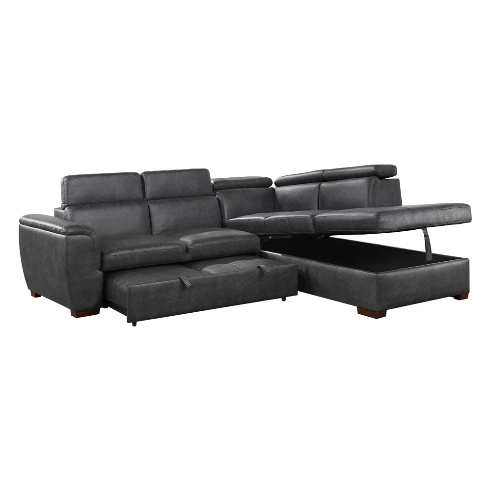 Barre Gray Faux Leather 2-Piece Storage Sleeper Sectional by Homelegance at Eve Furniture