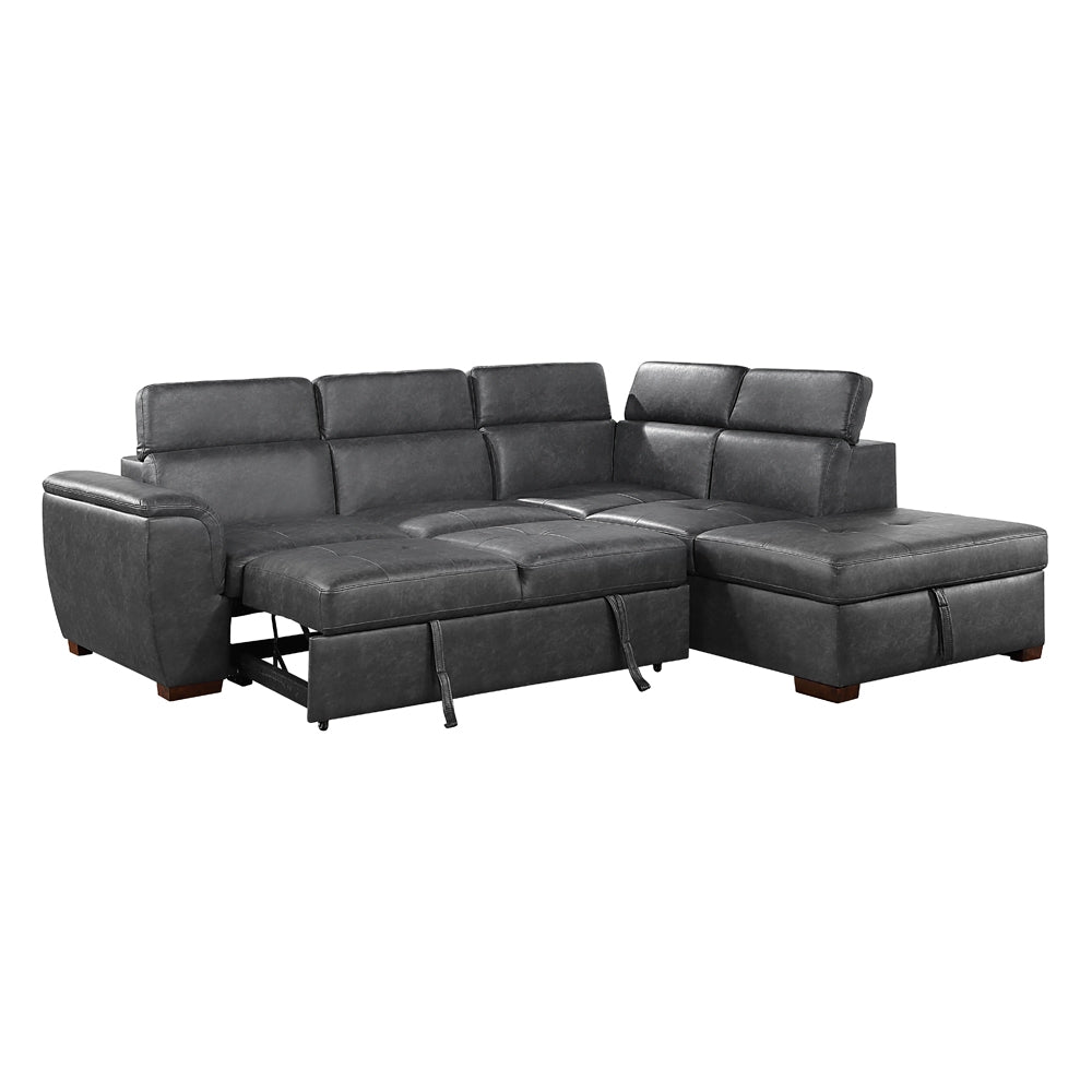 Barre Gray Faux Leather 2-Piece Storage Sleeper Sectional by Homelegance at Eve Furniture