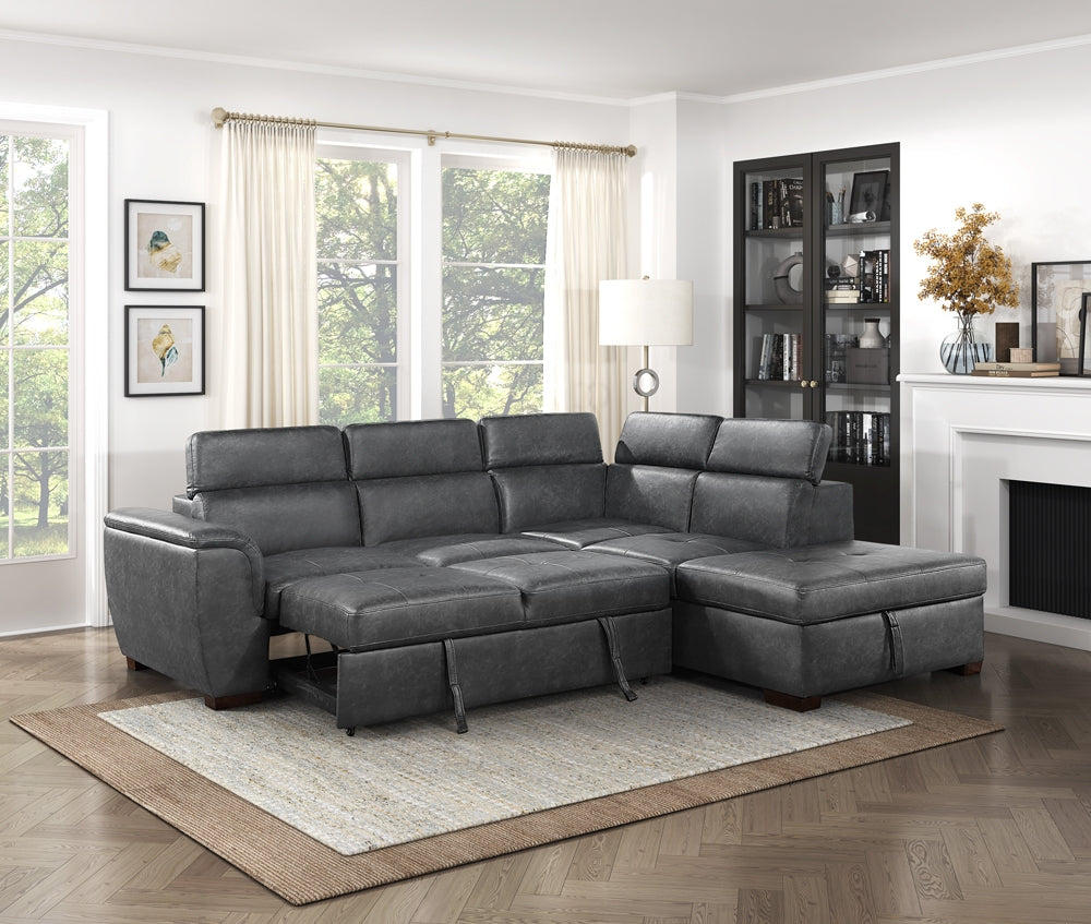 Barre Gray Faux Leather 2-Piece Storage Sleeper Sectional by Homelegance at Eve Furniture
