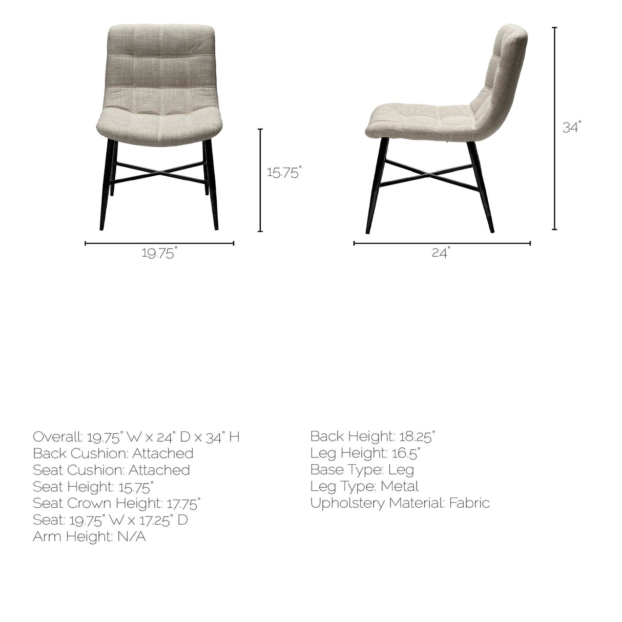 Barrow I Beige Fabric Wrap Black Metal Frame Dining Chair, Set of 2 by Mercana at Eve Furniture