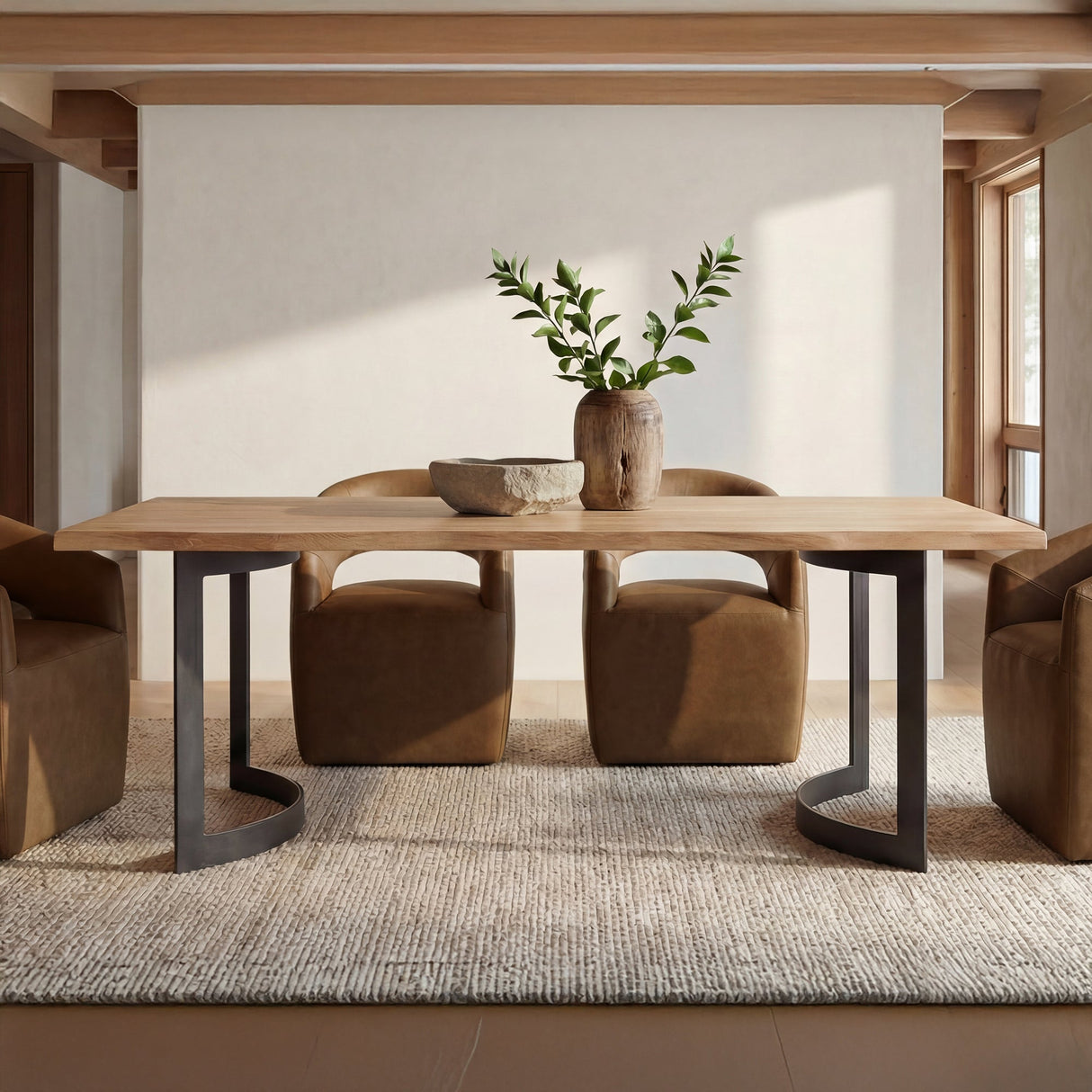 Barrow Tan Leather Rolling Dining Chair by MOES at Eve Furniture
