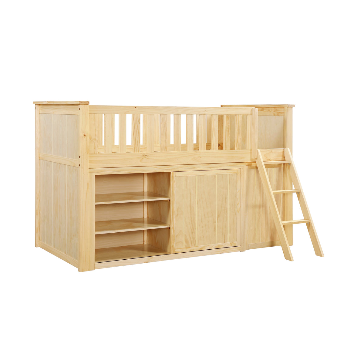 Bartly Natural Pine Low Loft Bunk with Bookcase and 2 Dressers by Homelegance at Eve Furniture