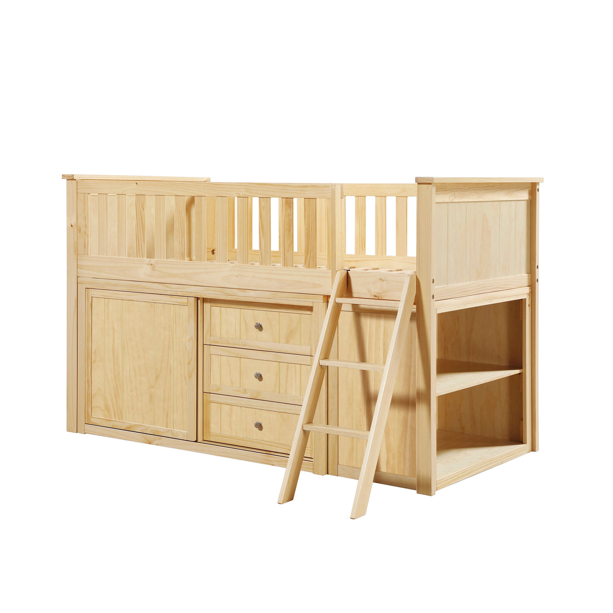Bartly Natural Pine Low Loft Bunk with Bookcase and 2 Dressers by Homelegance at Eve Furniture