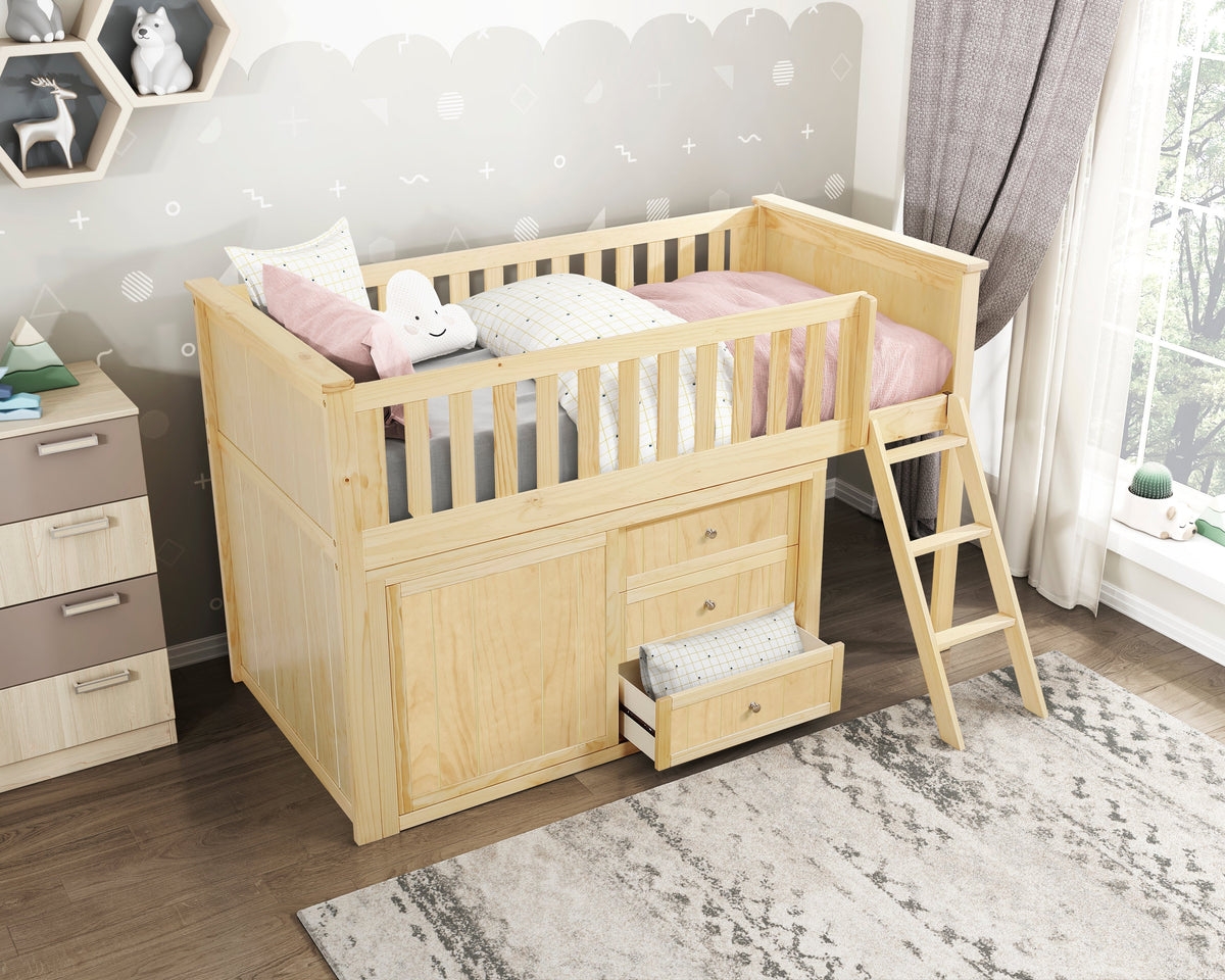 Bartly Natural Pine Low Loft Bunk with Dresser by Homelegance at Eve Furniture