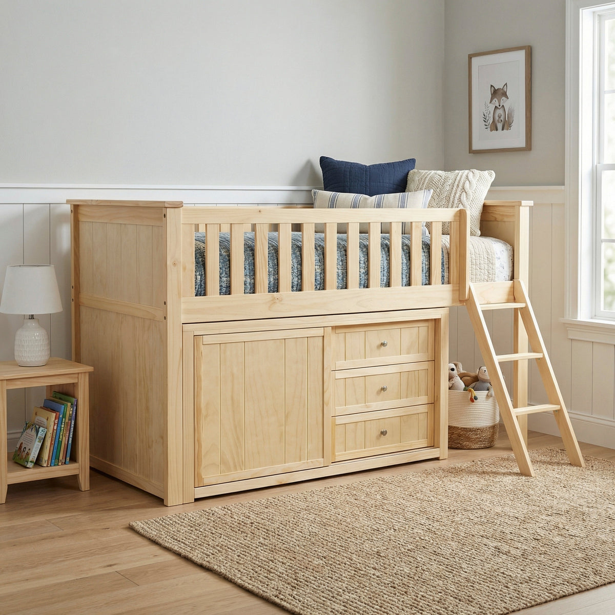 Bartly Natural Pine Low Loft Bunk with Dresser by Homelegance at Eve Furniture