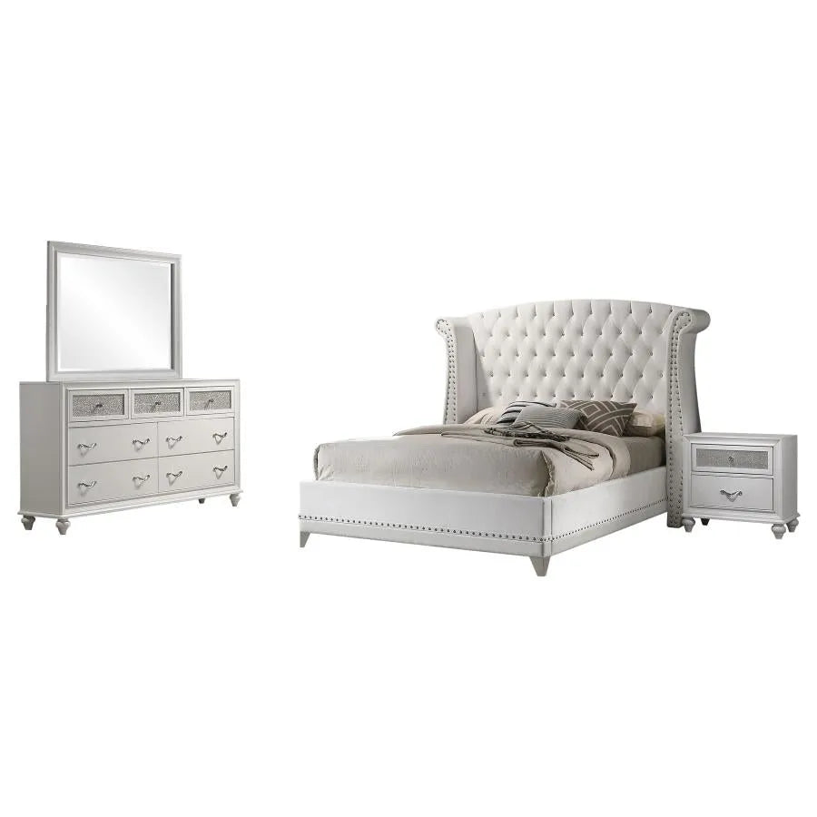 Barzini White 4-Piece Queen Upholstered Tufted Bedroom Set by Coaster at Eve Furniture