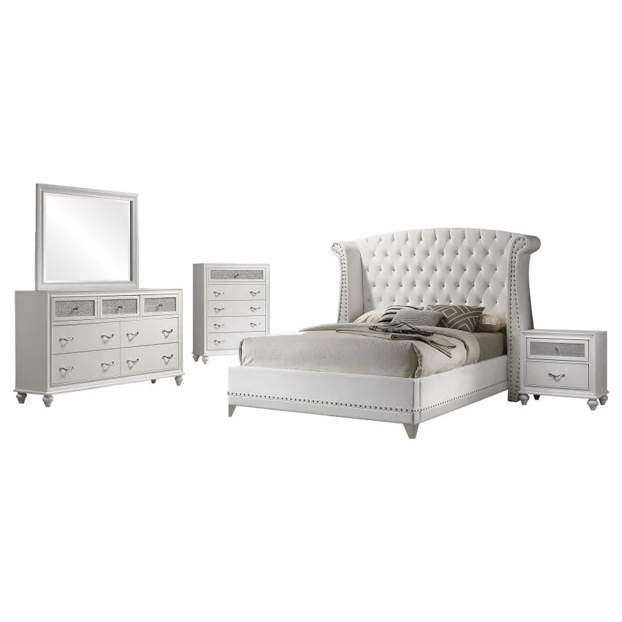 Barzini White 5-Piece Queen Upholstered Tufted Bedroom Set by Coaster at Eve Furniture