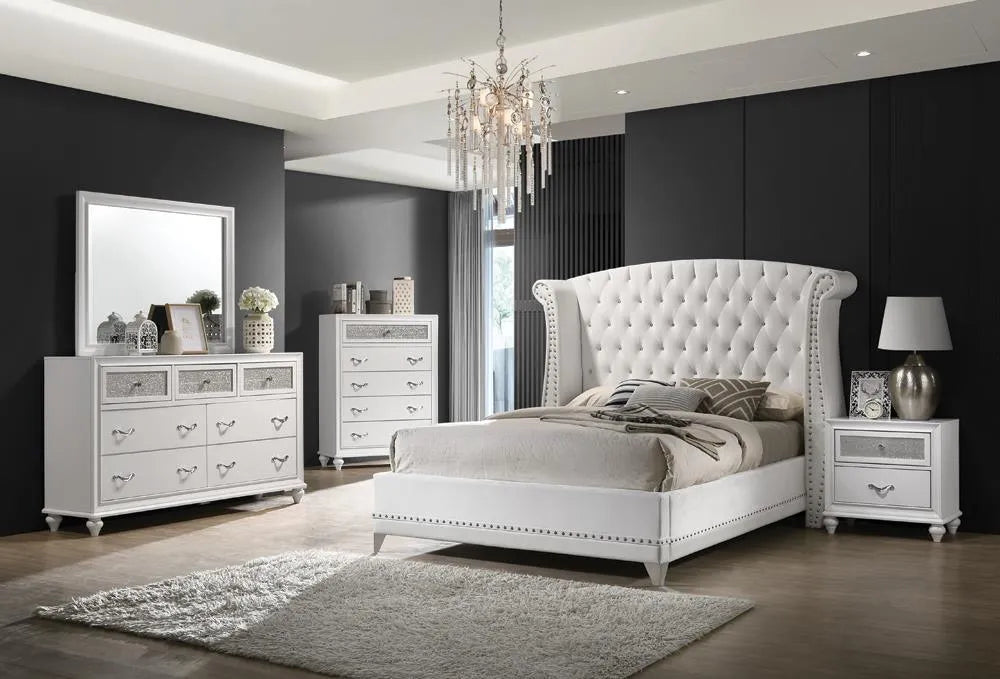 Barzini White Tufted Upholstered Wingback Eastern King Bed by Coaster at Eve Furniture