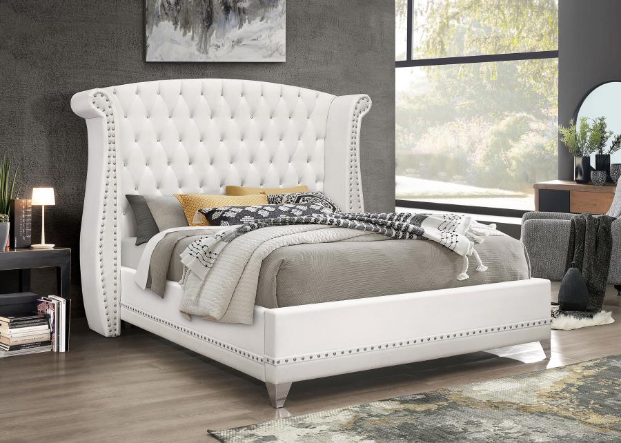 Barzini White Tufted Upholstered Wingback Eastern King Bed by Coaster at Eve Furniture