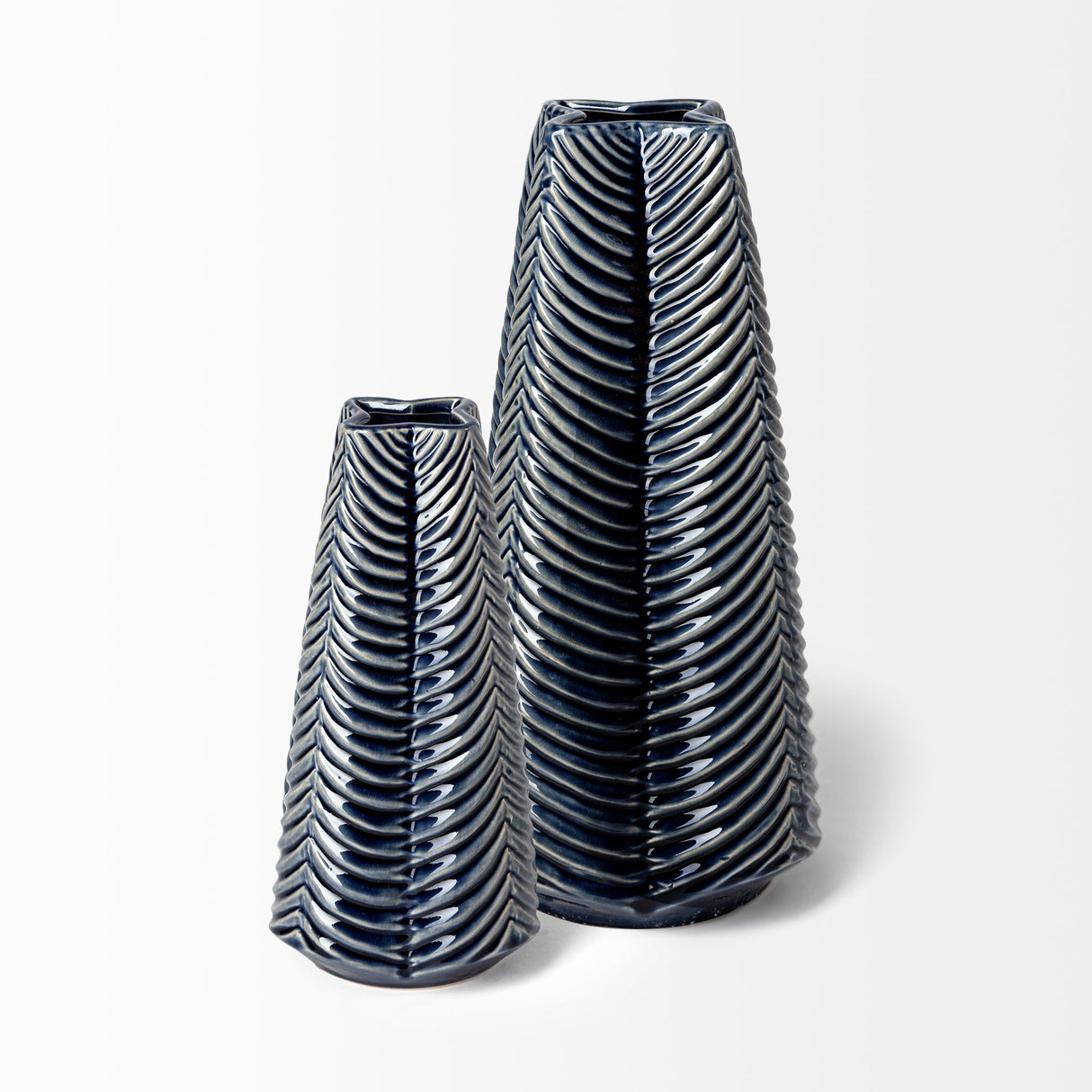 Bashir I Small Dark Navy Gloss Ceramic Vase by Mercana at Eve Furniture