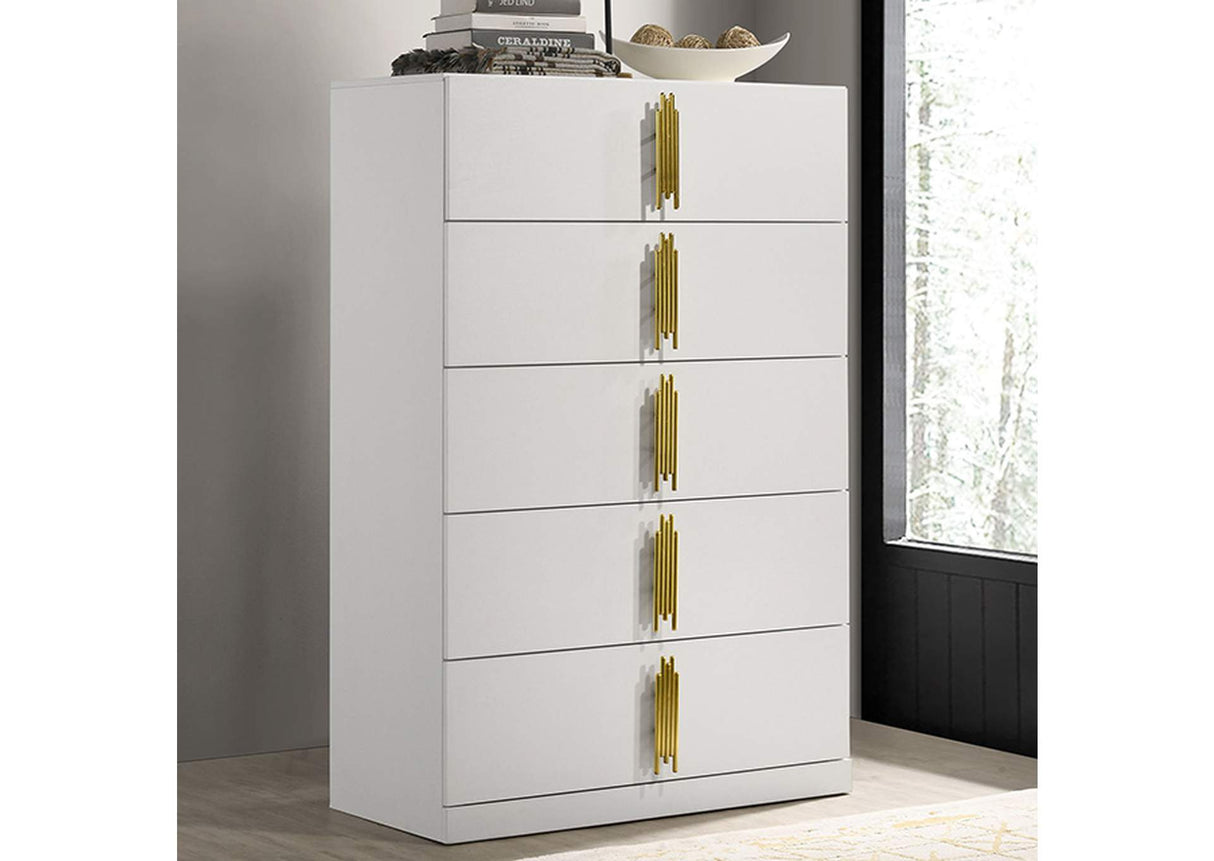 Basildon White/Gold 5-Piece Queen Bedroom Set by Furniture of America at Eve Furniture