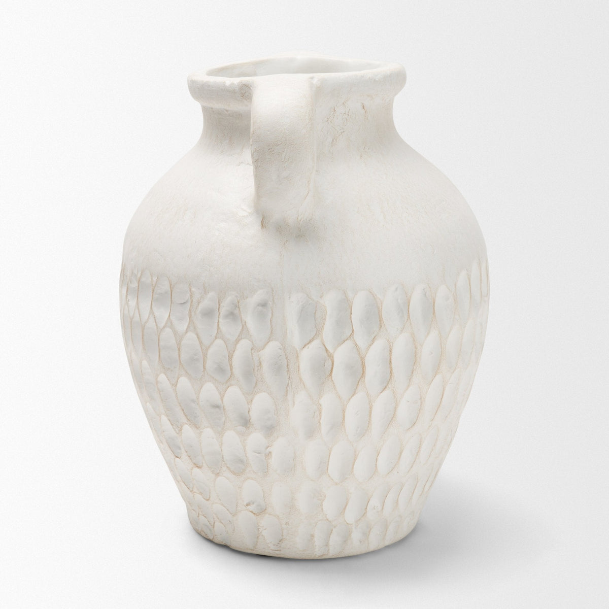 Basma White Scale Textured Ceramic Vase w/ Handles by Mercana at Eve Furniture
