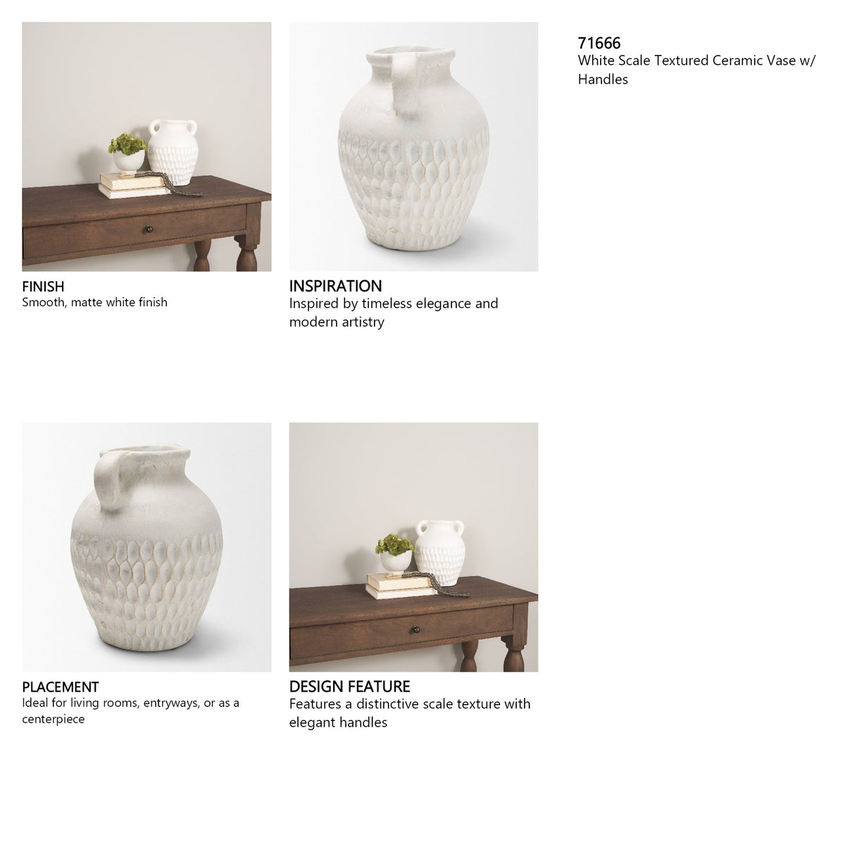 Basma White Scale Textured Ceramic Vase w/ Handles by Mercana at Eve Furniture